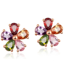 Jewelry Fashion Designs New Model Colorful Flower Fancy Personalized Zircon Copper Alloy Bold Cute Clip Earring for Women